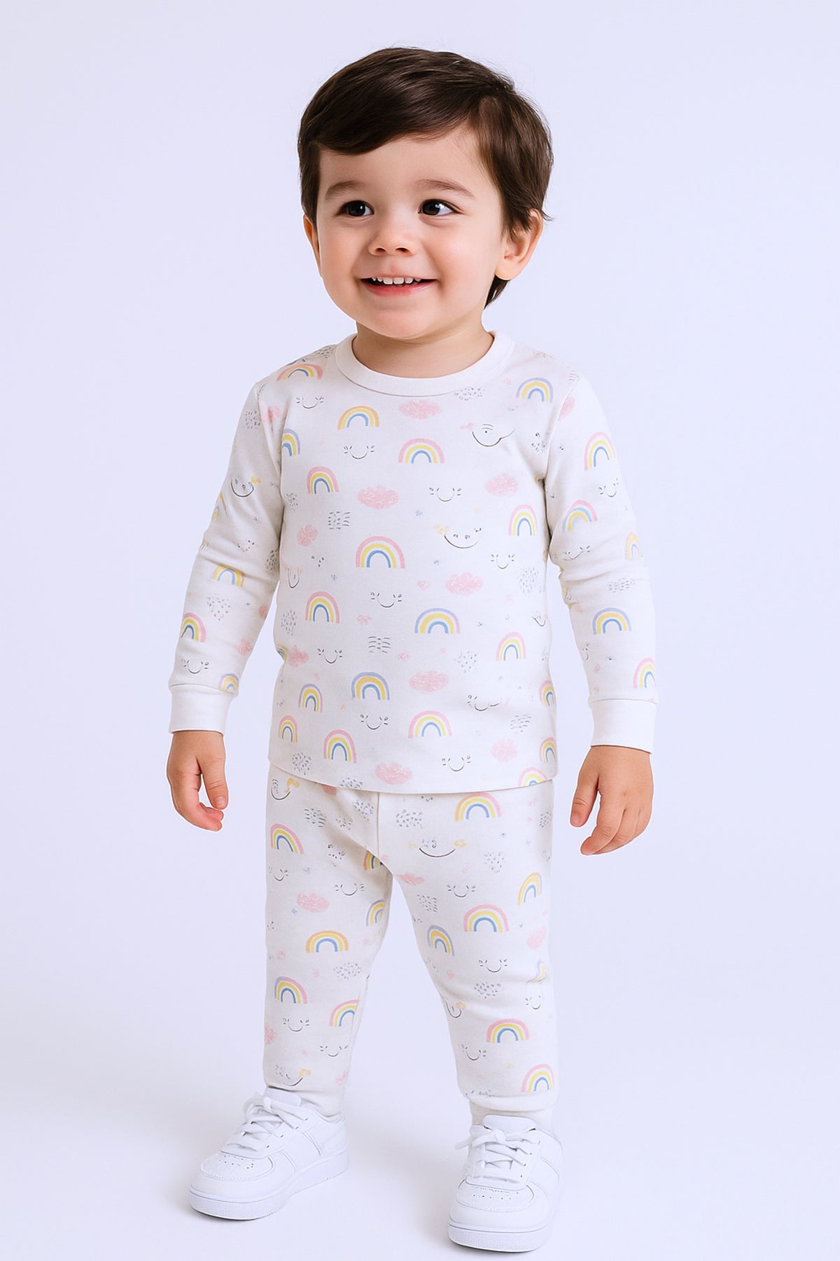 BEBEK PAMUK PİJAMA TAKIMI RENKLİ BASKILI BİSİKLET YAKA A2