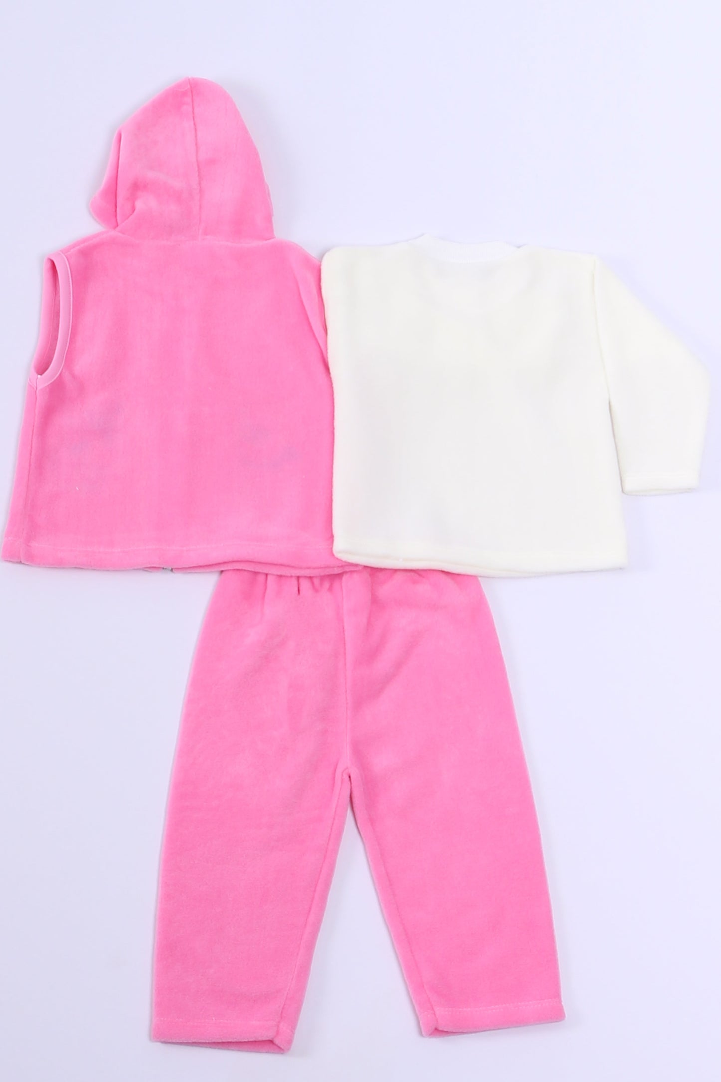 BEBEK POLAR 3LÜ TAKIM KAPŞONLU FERMUARLI NAKIŞLI C23