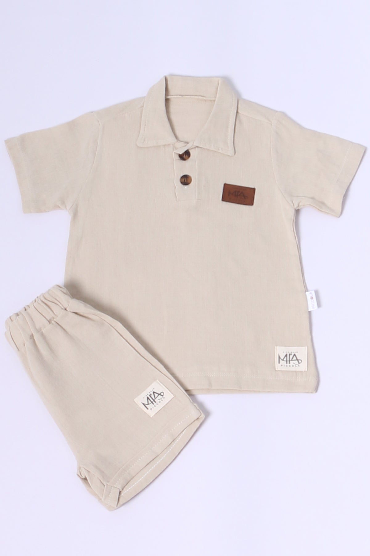 ERKEK BEBEK ŞORTLU TAKIM POLO YAKA DÜĞMELİ DÜZ RENK E8