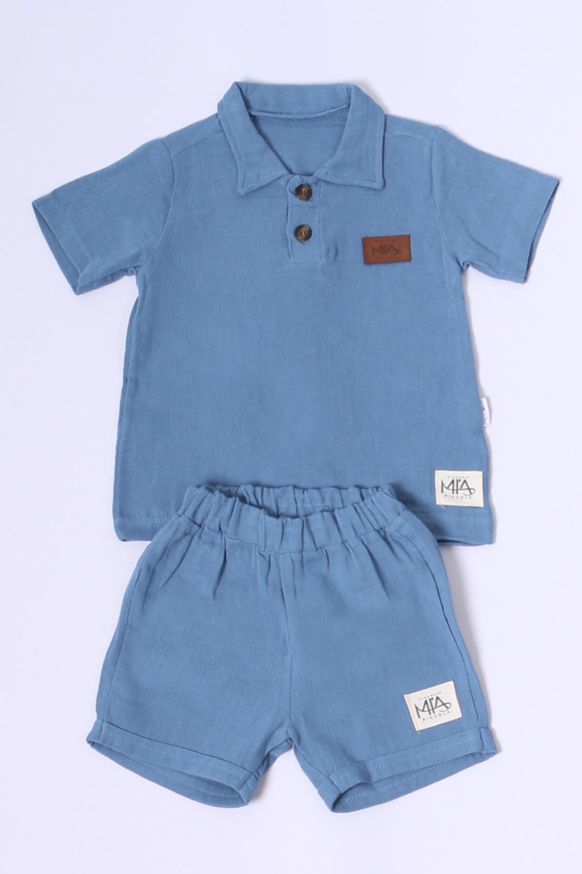 ERKEK BEBEK ŞORTLU TAKIM POLO YAKA DÜĞMELİ DÜZ RENK E8
