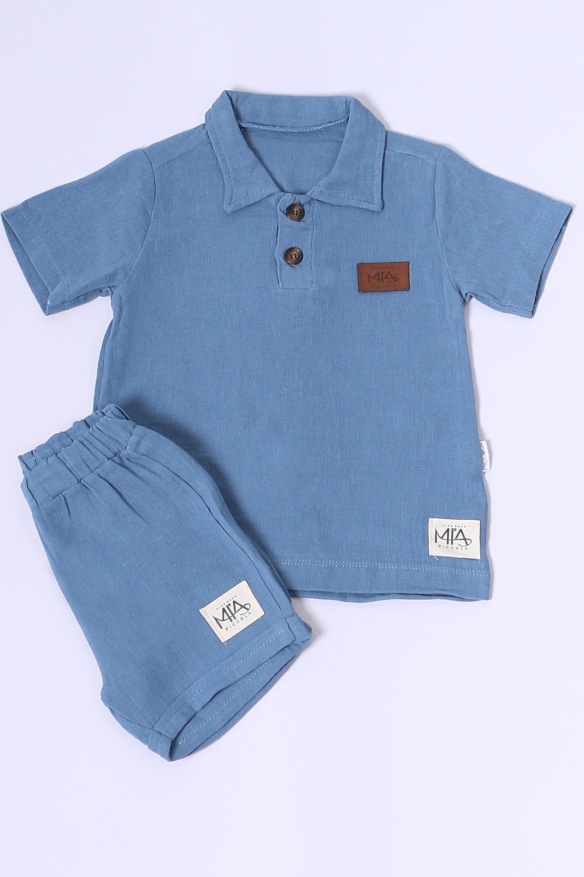 ERKEK BEBEK ŞORTLU TAKIM POLO YAKA DÜĞMELİ DÜZ RENK E8