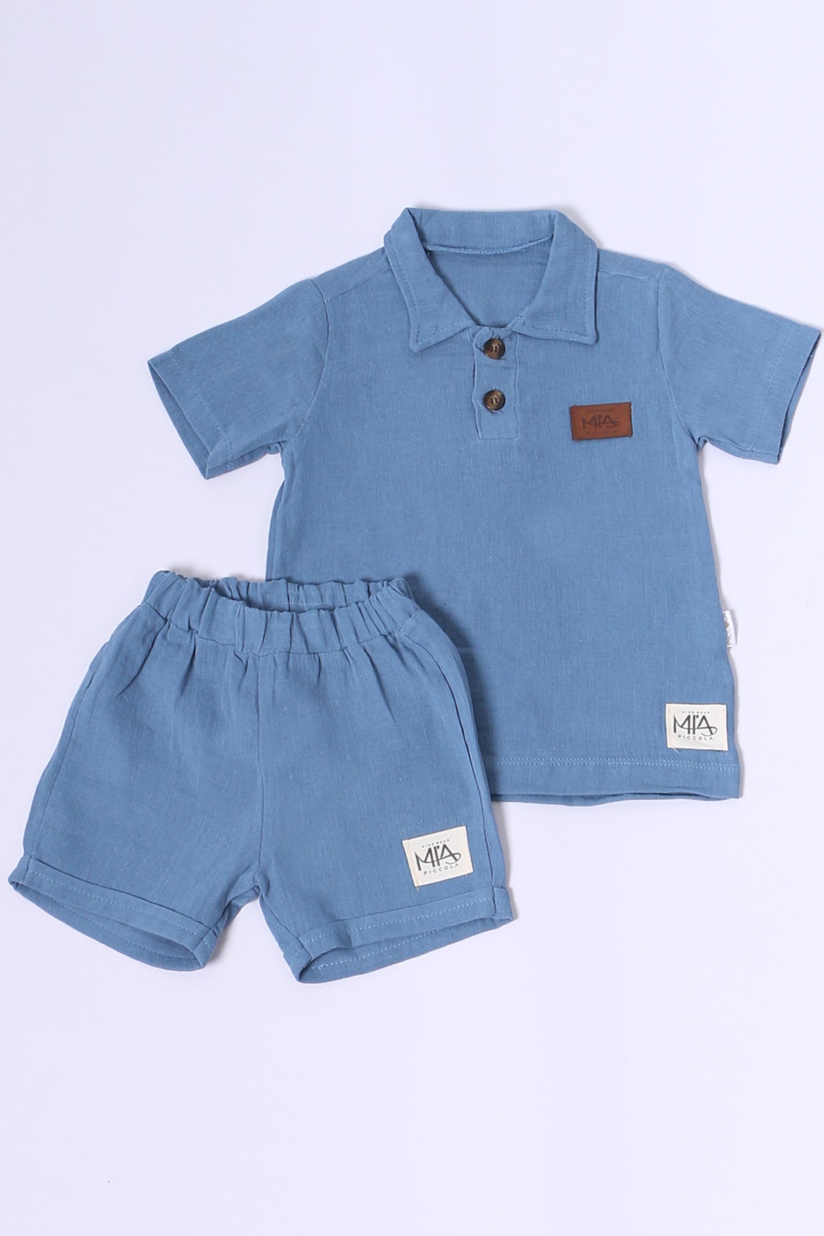 ERKEK BEBEK ŞORTLU TAKIM POLO YAKA DÜĞMELİ DÜZ RENK E8