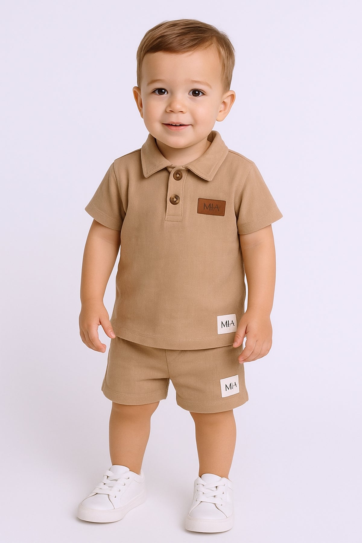 ERKEK BEBEK ŞORTLU TAKIM POLO YAKA DÜĞMELİ DÜZ RENK E8