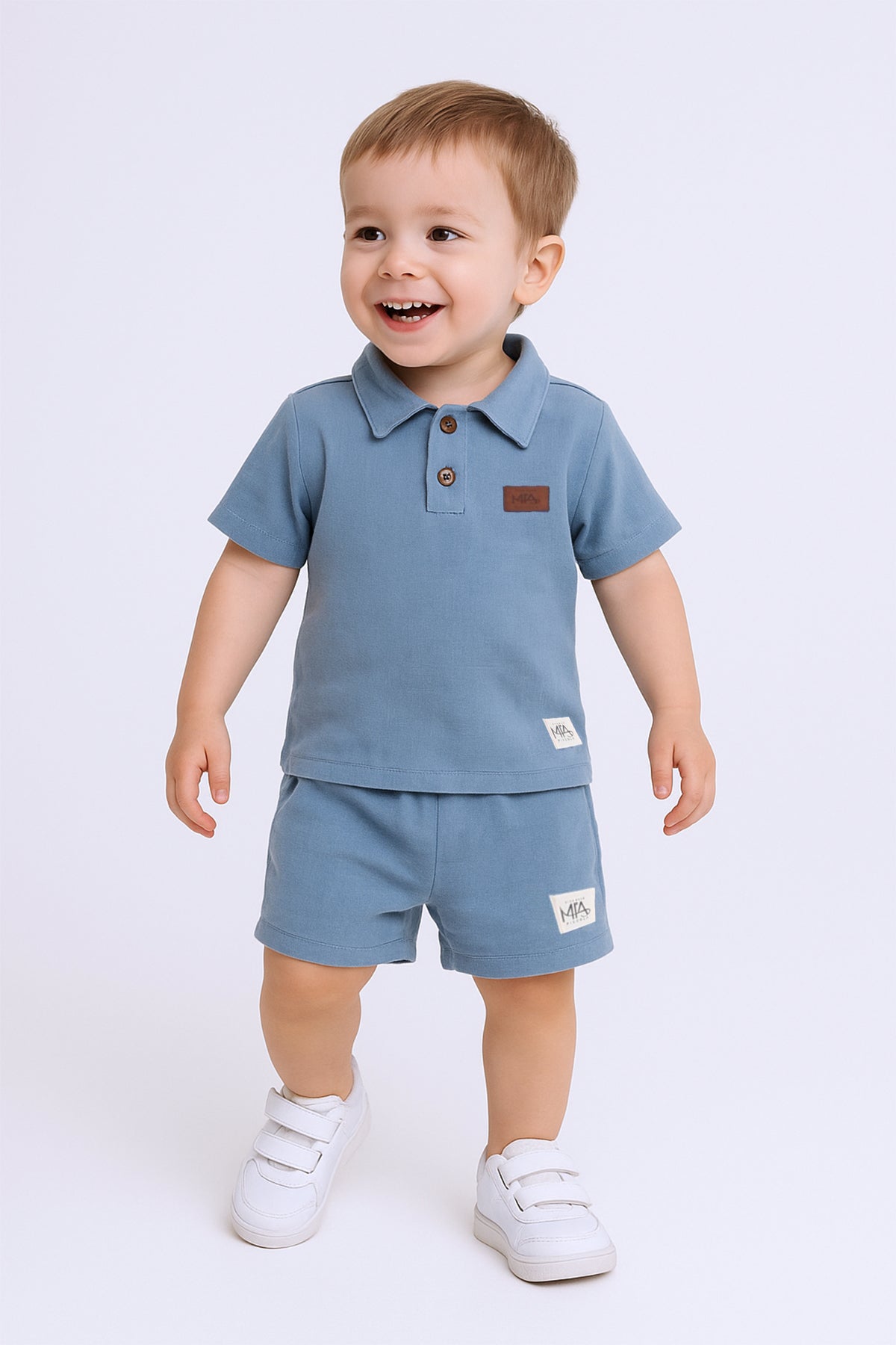 ERKEK BEBEK ŞORTLU TAKIM POLO YAKA DÜĞMELİ DÜZ RENK E8