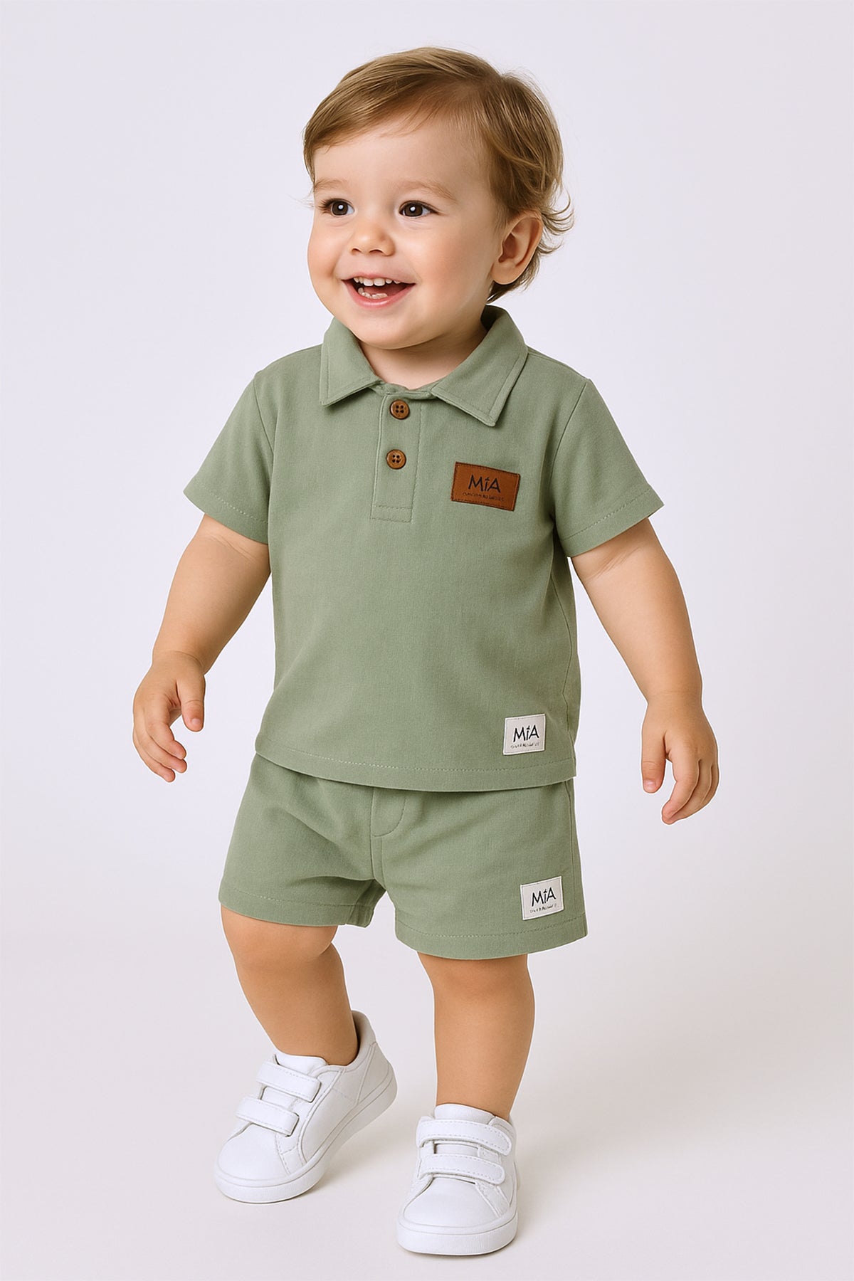 ERKEK BEBEK ŞORTLU TAKIM POLO YAKA DÜĞMELİ DÜZ RENK E8