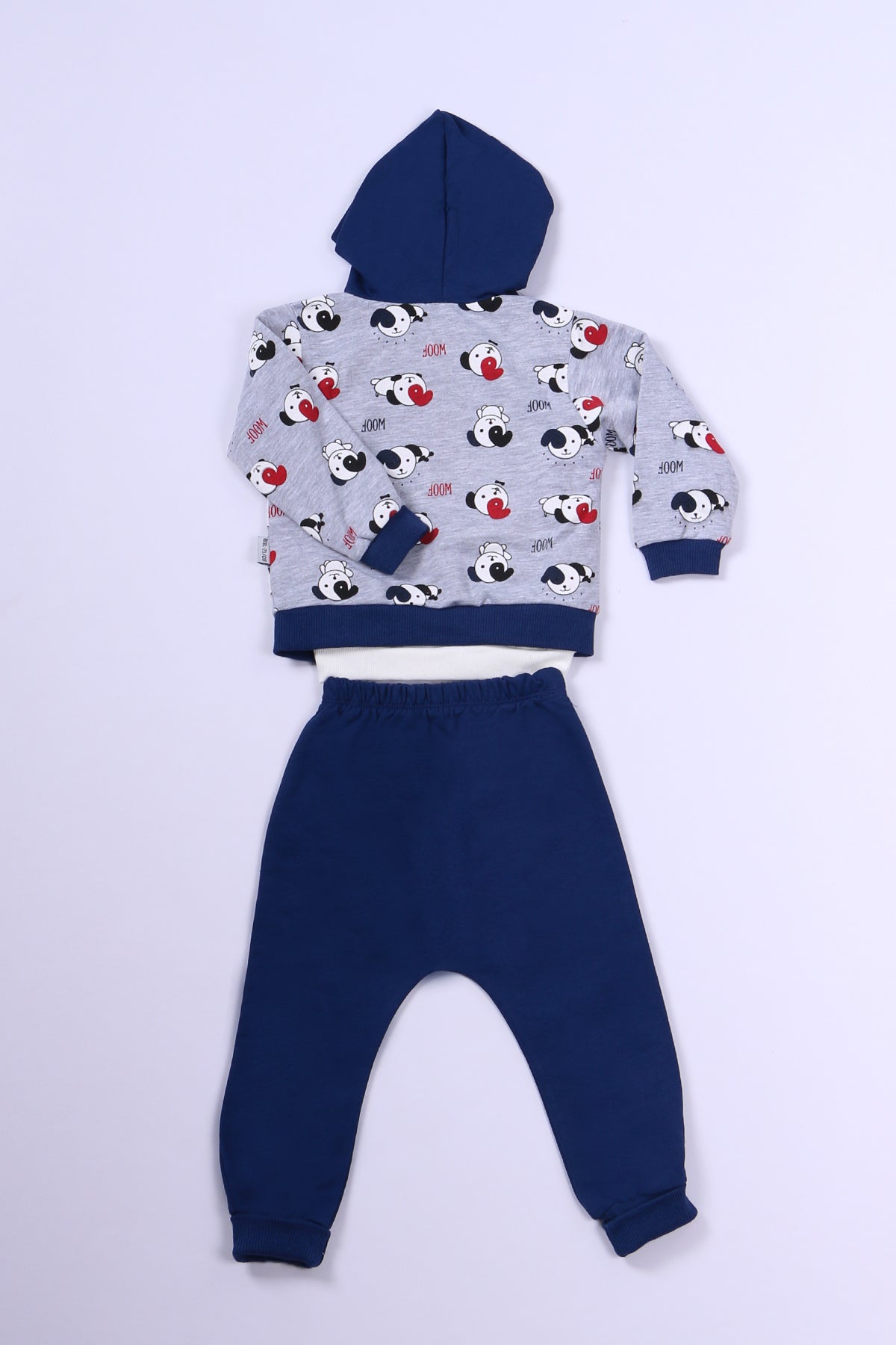 ERKEK ÇOCUK 3'LÜ TAKIM KÖPEK BASKILI KAPŞONLU FERMUARLI B67