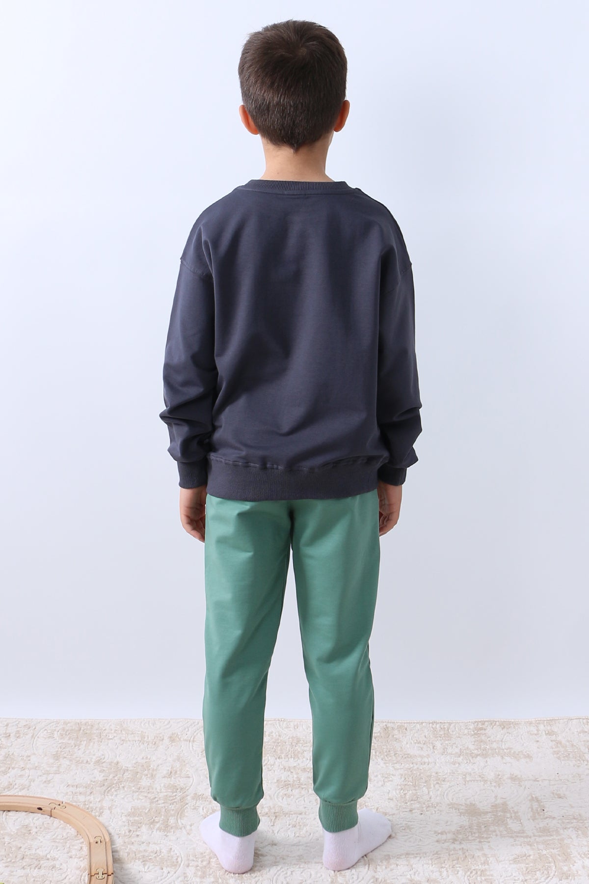 ERKEK ÇOCUK EŞOFMAN TAKIMI PALMİYE BASKILI RİBANALI 4 MEVSİM BİSİKLET YAKA F13