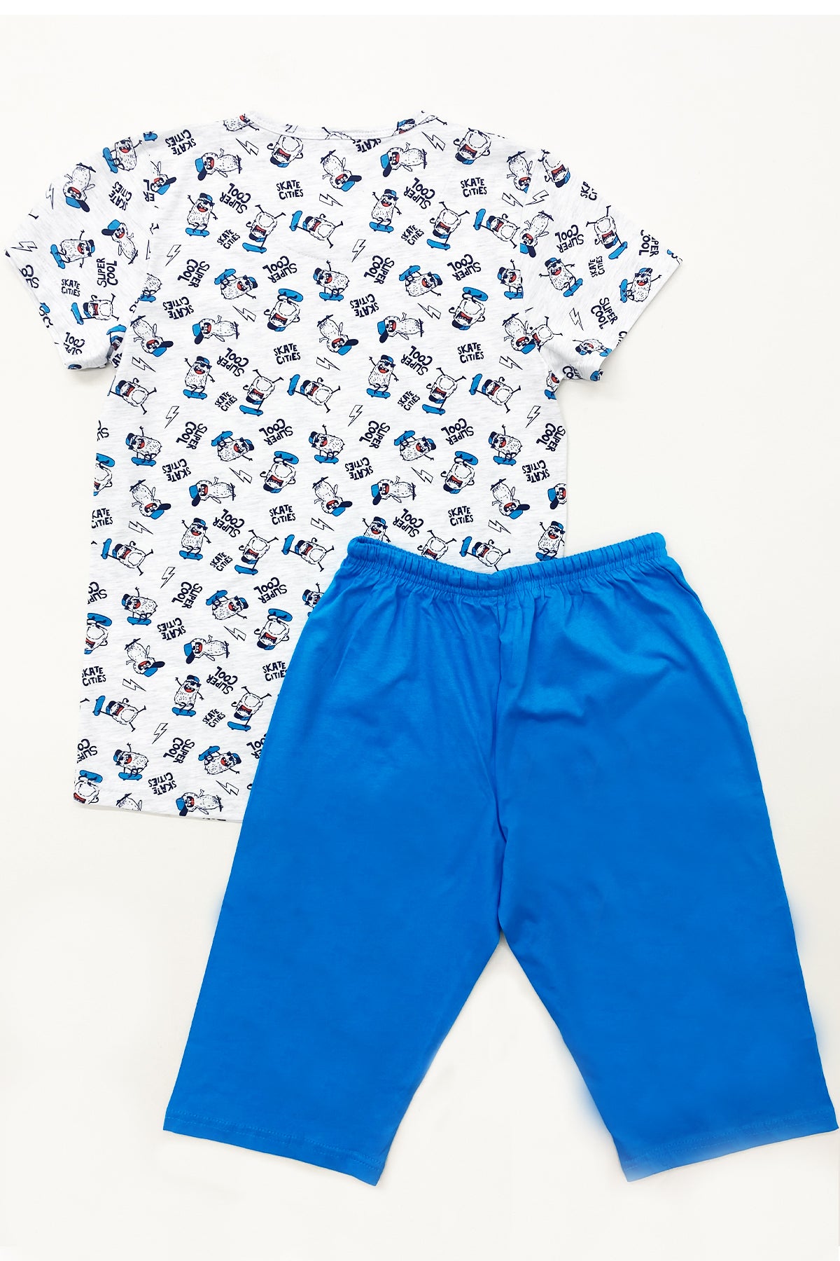 ERKEK ÇOCUK KAPRİLİ PİJAMA TAKIMI PAMUK ÇİZGİLİ BASKILI A6