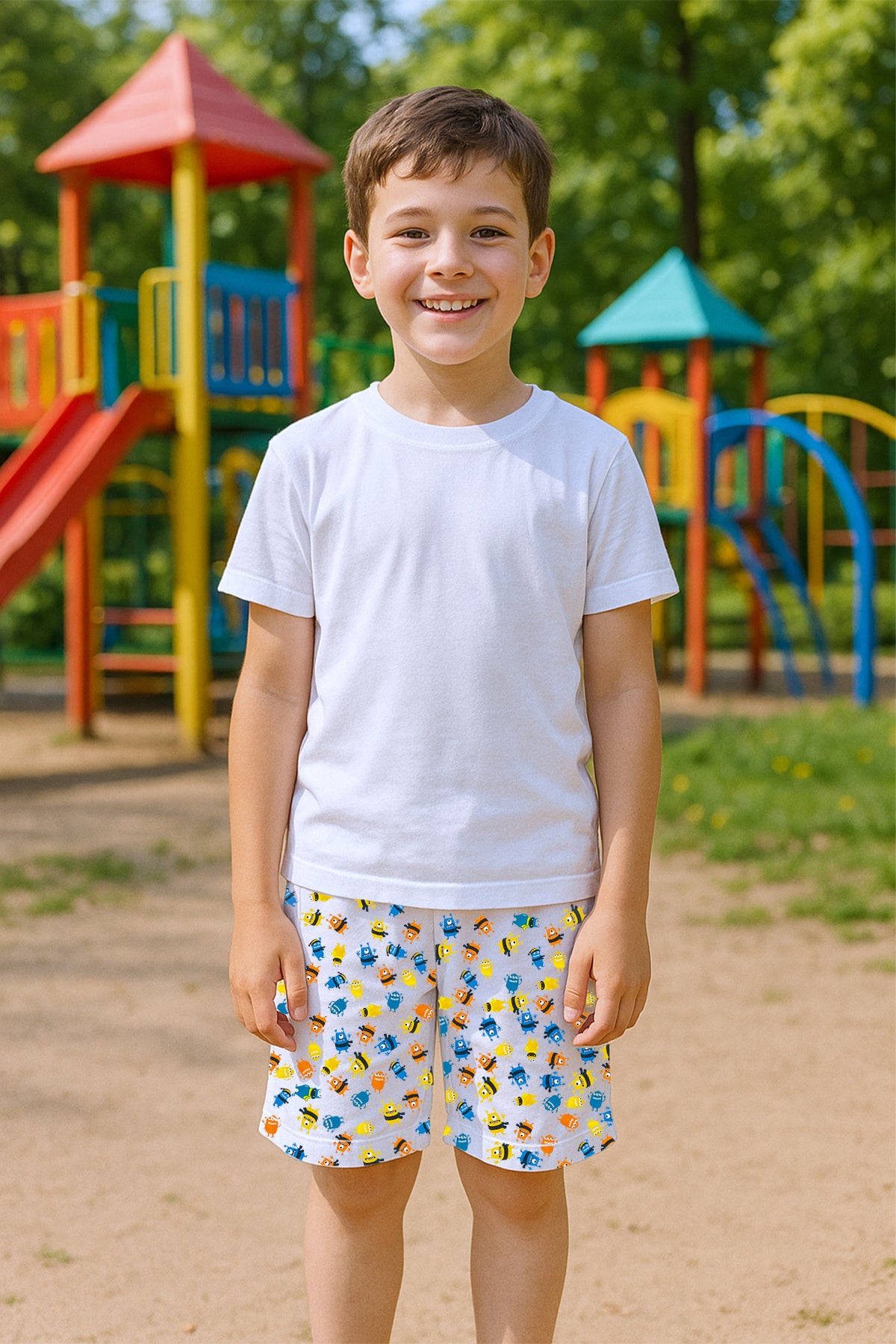 ERKEK ÇOCUK ŞORT CEPLİ RENKLİ BASKILI D3