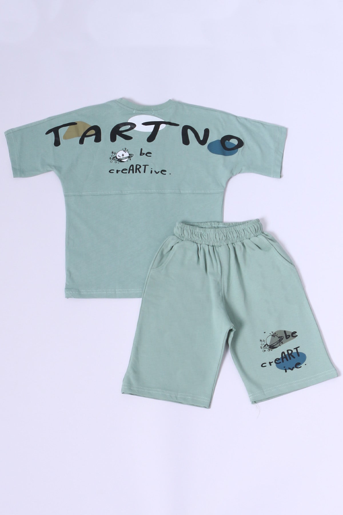 ERKEK ÇOCUK ŞORTLU TAKIM SIRT BASKILI OVERSİZE KALIP D45