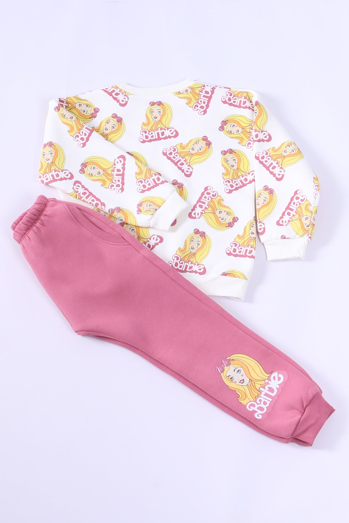 KIZ ÇOCUK 3 İPLİK EŞOFMAN TAKIMI BARBİ BASKILI E17