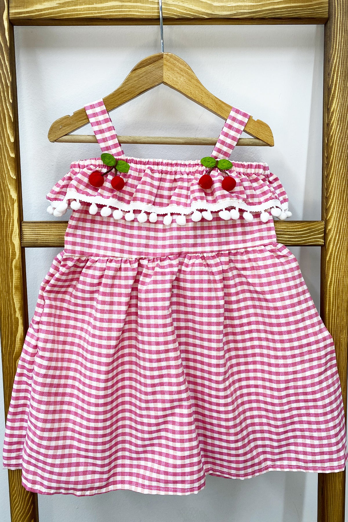 KIZ ÇOCUK ASKILI ELBİSE DANTELLİ EKOSE DESENLİ B14