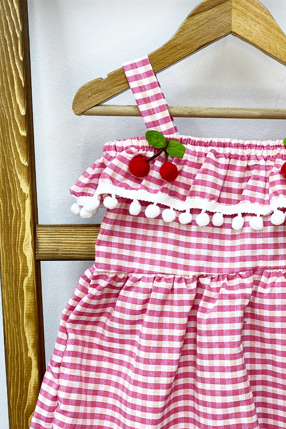 KIZ ÇOCUK ASKILI ELBİSE DANTELLİ EKOSE DESENLİ B14