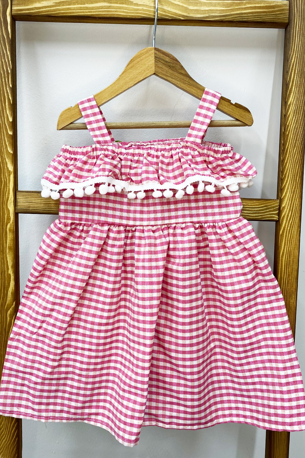 KIZ ÇOCUK ASKILI ELBİSE DANTELLİ EKOSE DESENLİ B14