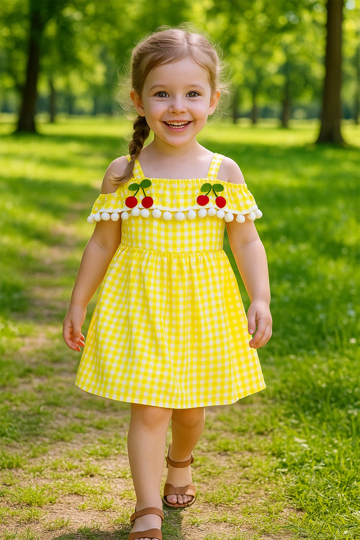 KIZ ÇOCUK ASKILI ELBİSE DANTELLİ EKOSE DESENLİ B14