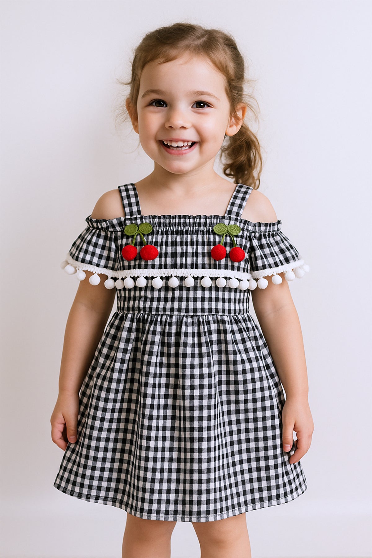 KIZ ÇOCUK ASKILI ELBİSE DANTELLİ EKOSE DESENLİ B14