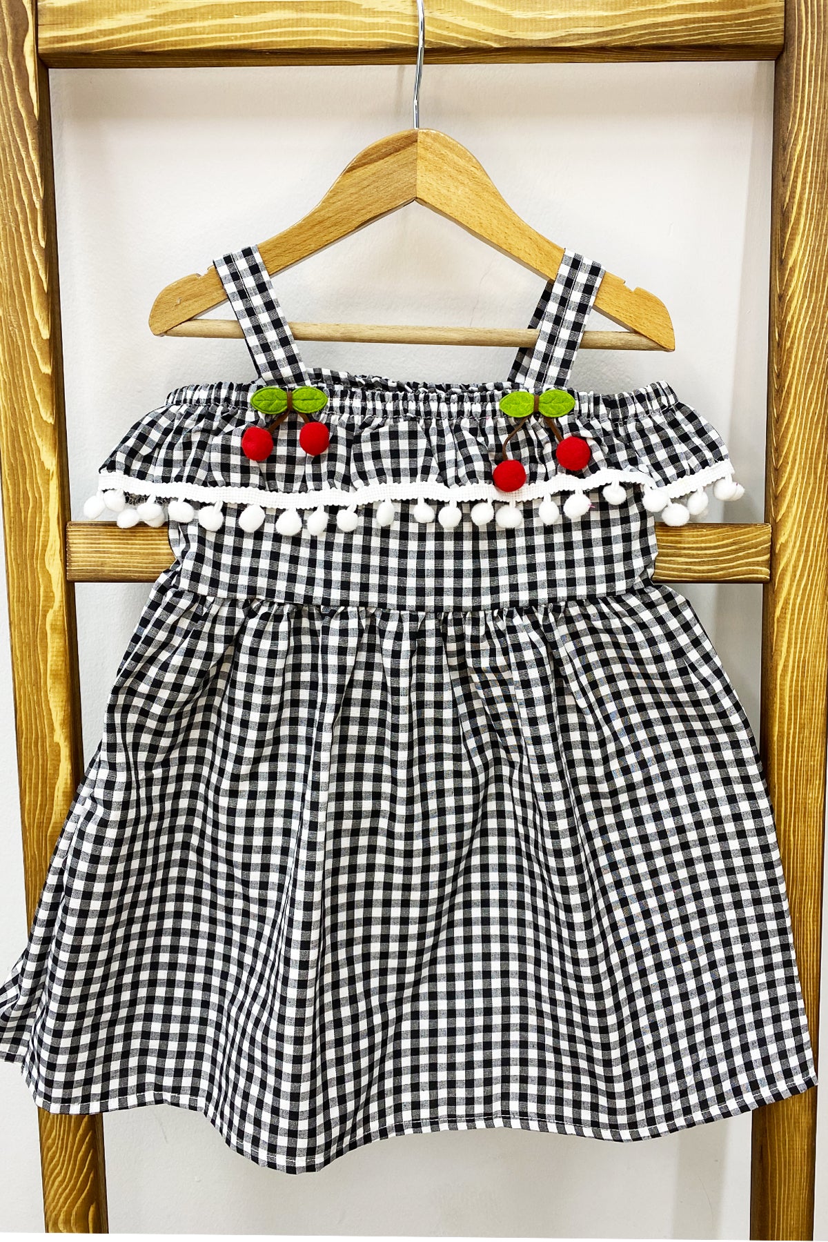 KIZ ÇOCUK ASKILI ELBİSE DANTELLİ EKOSE DESENLİ B14