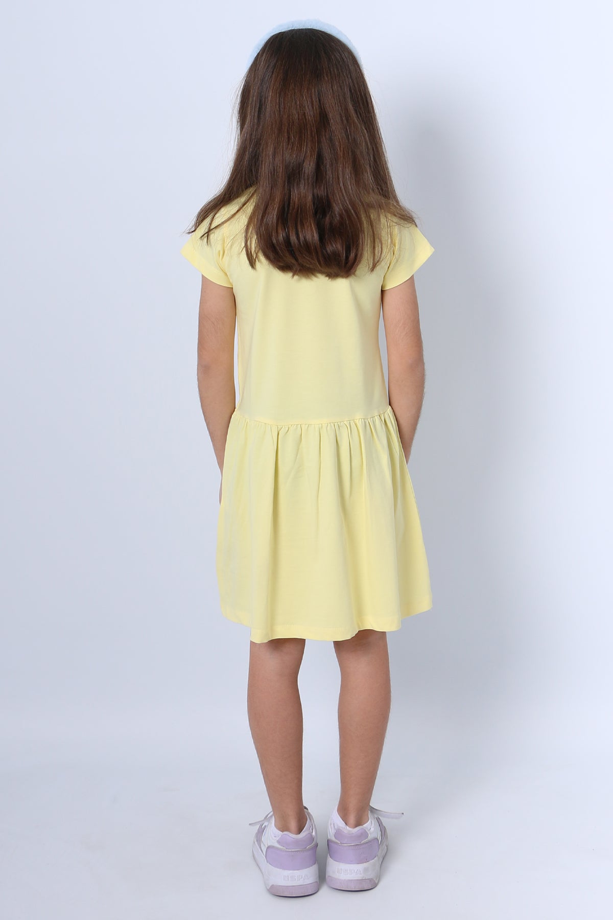 KIZ ÇOCUK ELBİSE FIRFIRLI KEDİCİK BASKILI A18