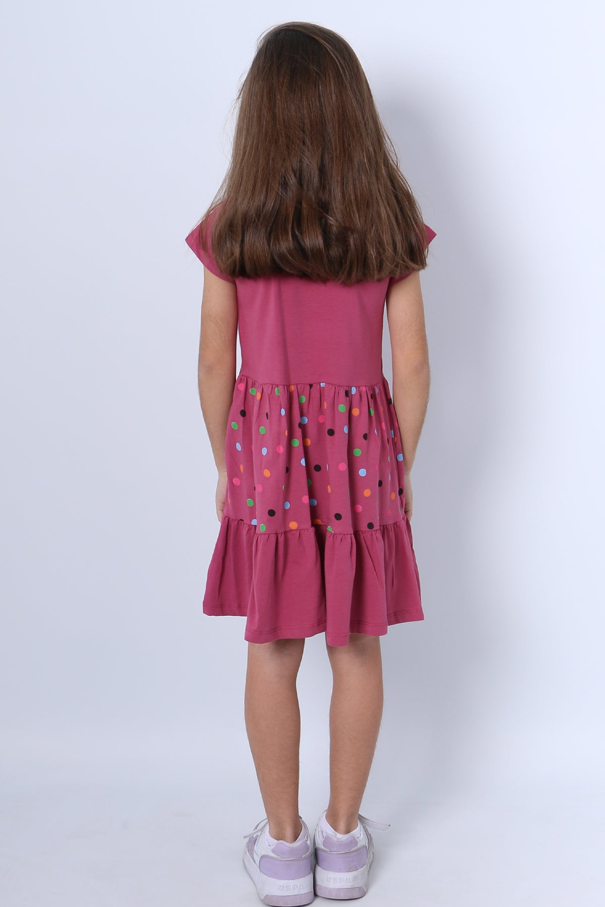 KIZ ÇOCUK ELBİSE FIRFIRLI PUANTİYELİ BASKILI A28