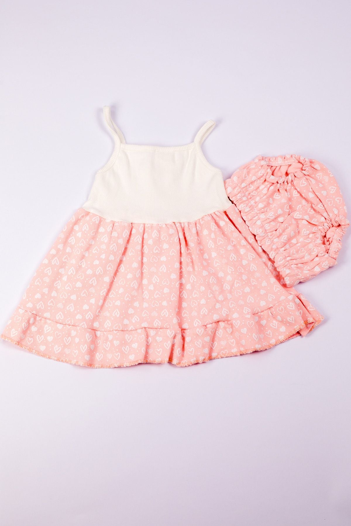 KIZ BEBEK ELBİSE KALP BASKILI FİYONKLU B12