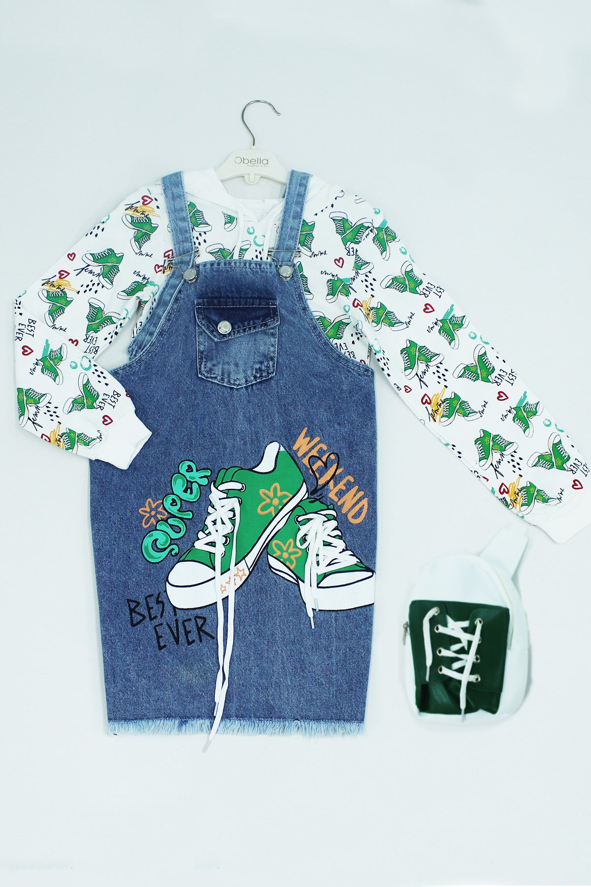 KIZ ÇOCUK SALOPET ELBİSE BASKILI ÇANTA HEDİYELİ A43