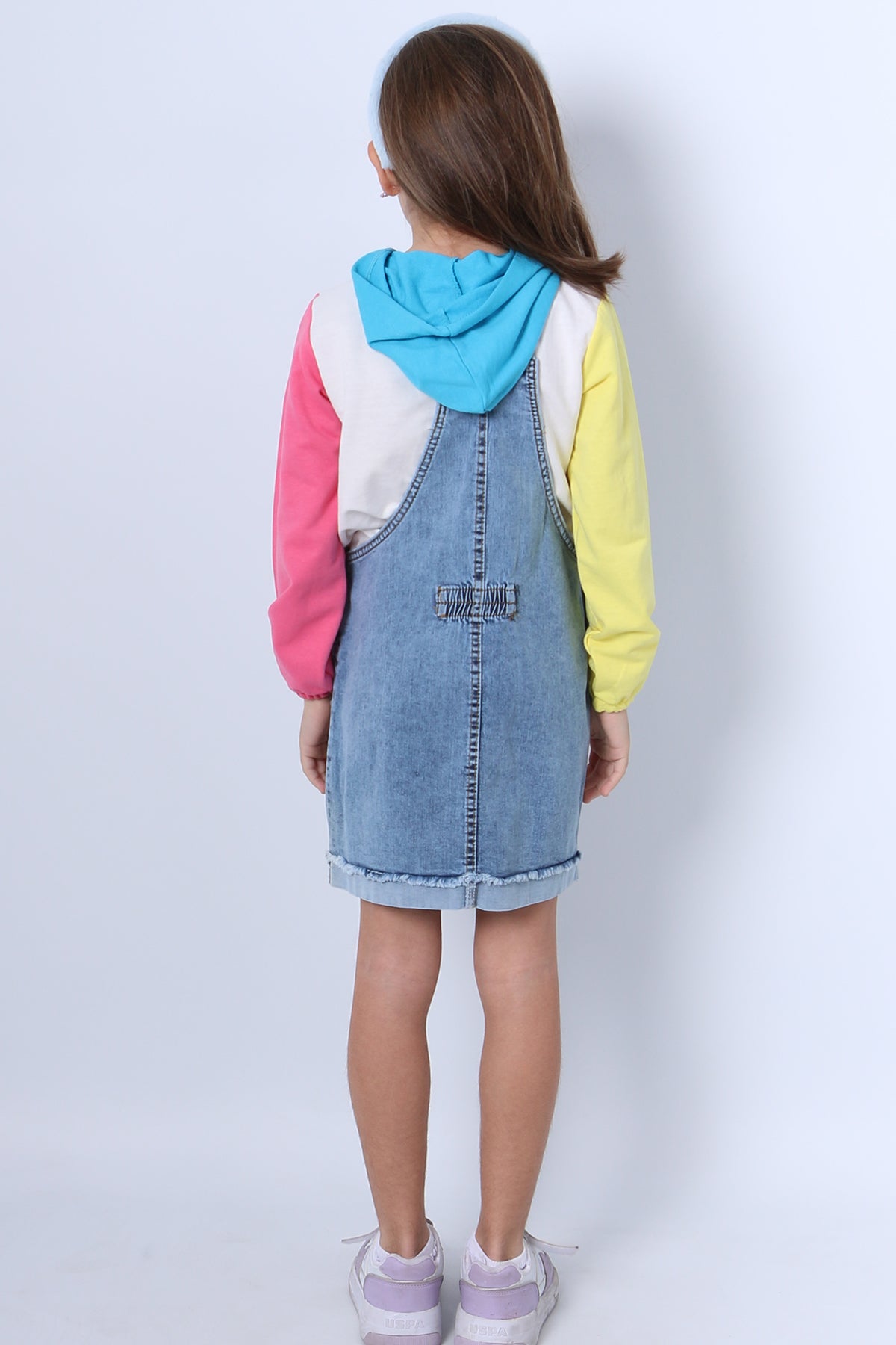 KIZ ÇOCUK SALOPET ELBİSE SWEATLİ KAPŞONLU BASKILI A32