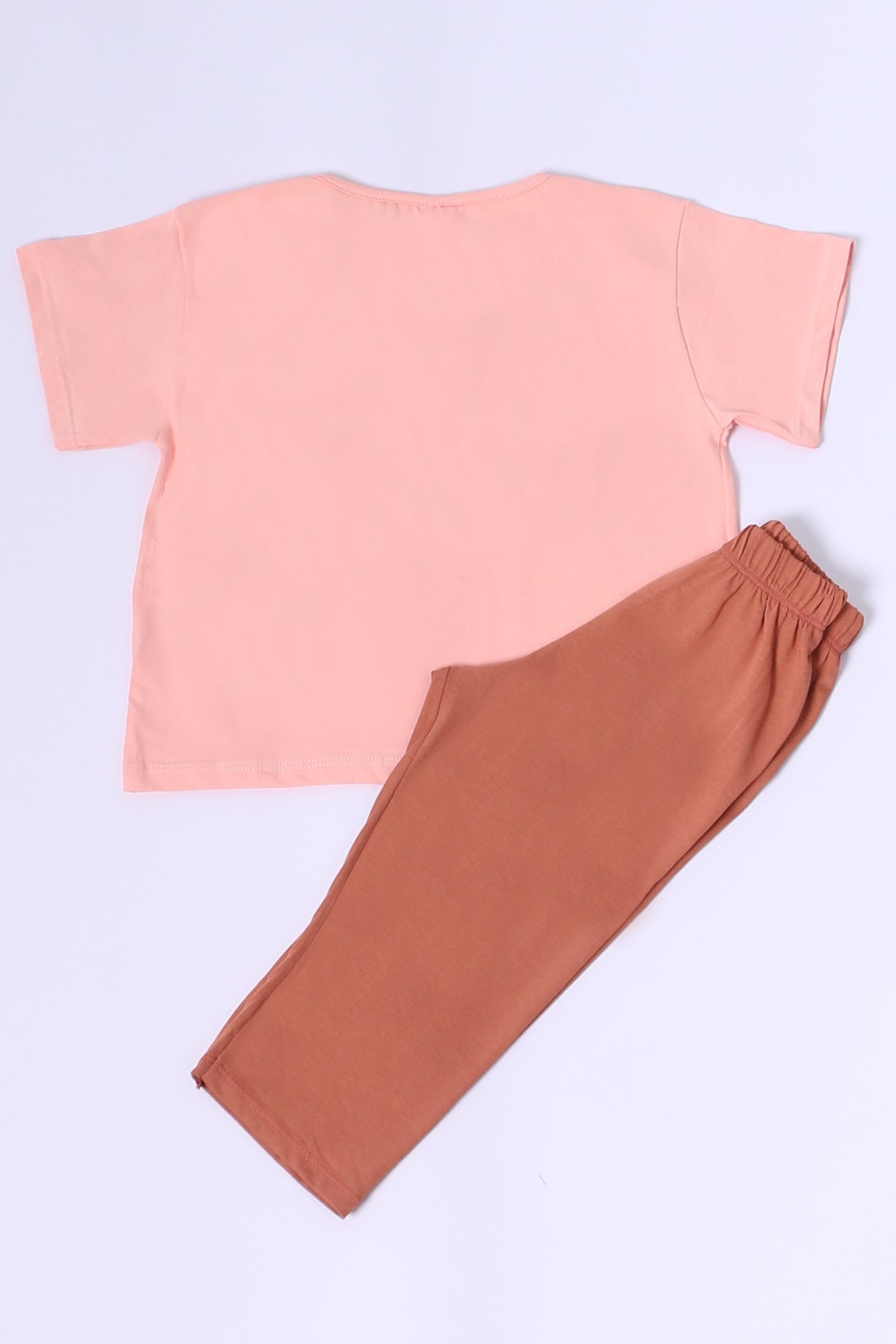 KIZ ÇOCUK ŞORTLU TAKIM OVERSİZE KALIP BASKILI FIRFIRLI B34