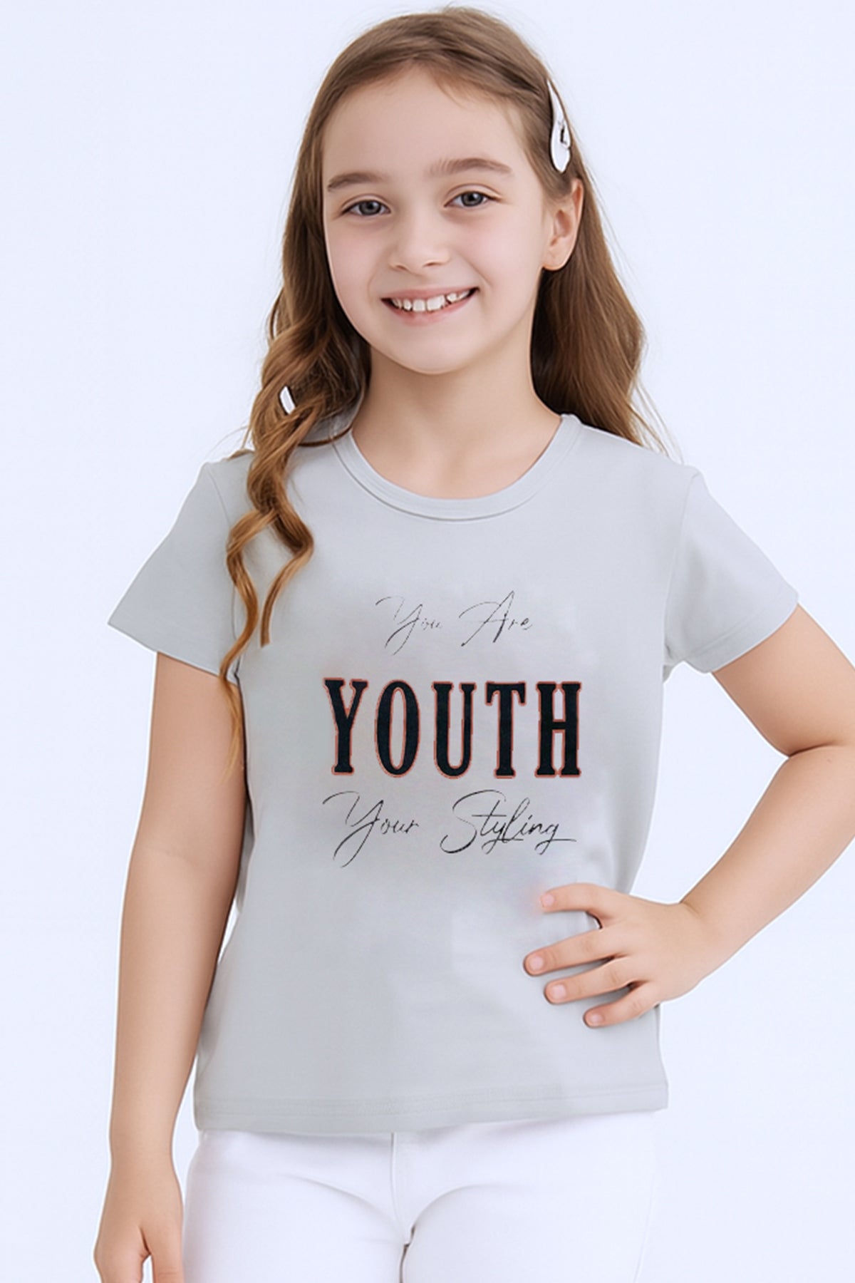 KIZ ÇOCUK TSHİRT YOUTH BASKILI BİSİKLET YAKA C39