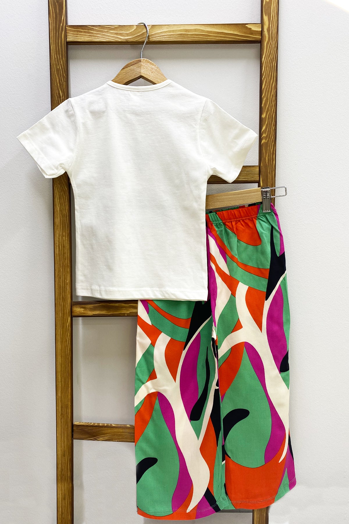 KIZ ÇOCUK YAZLIK İKİLİ TAKIM BASKILI RENK BALOKLU B2