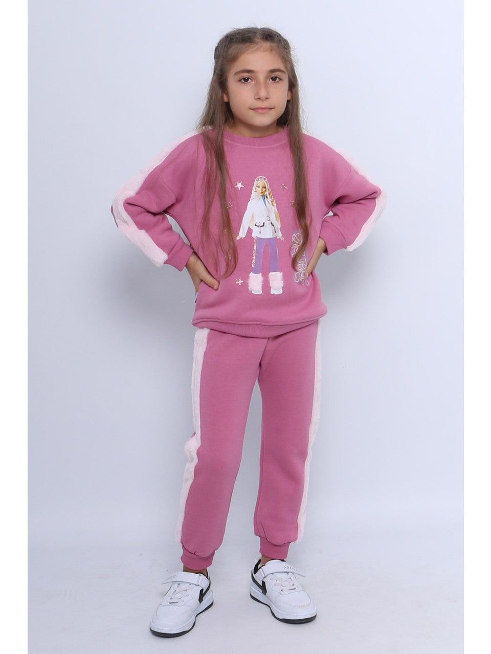 Kız Çocuk 3 Iplik Eşofman Takımı Barbie Baskılı C22