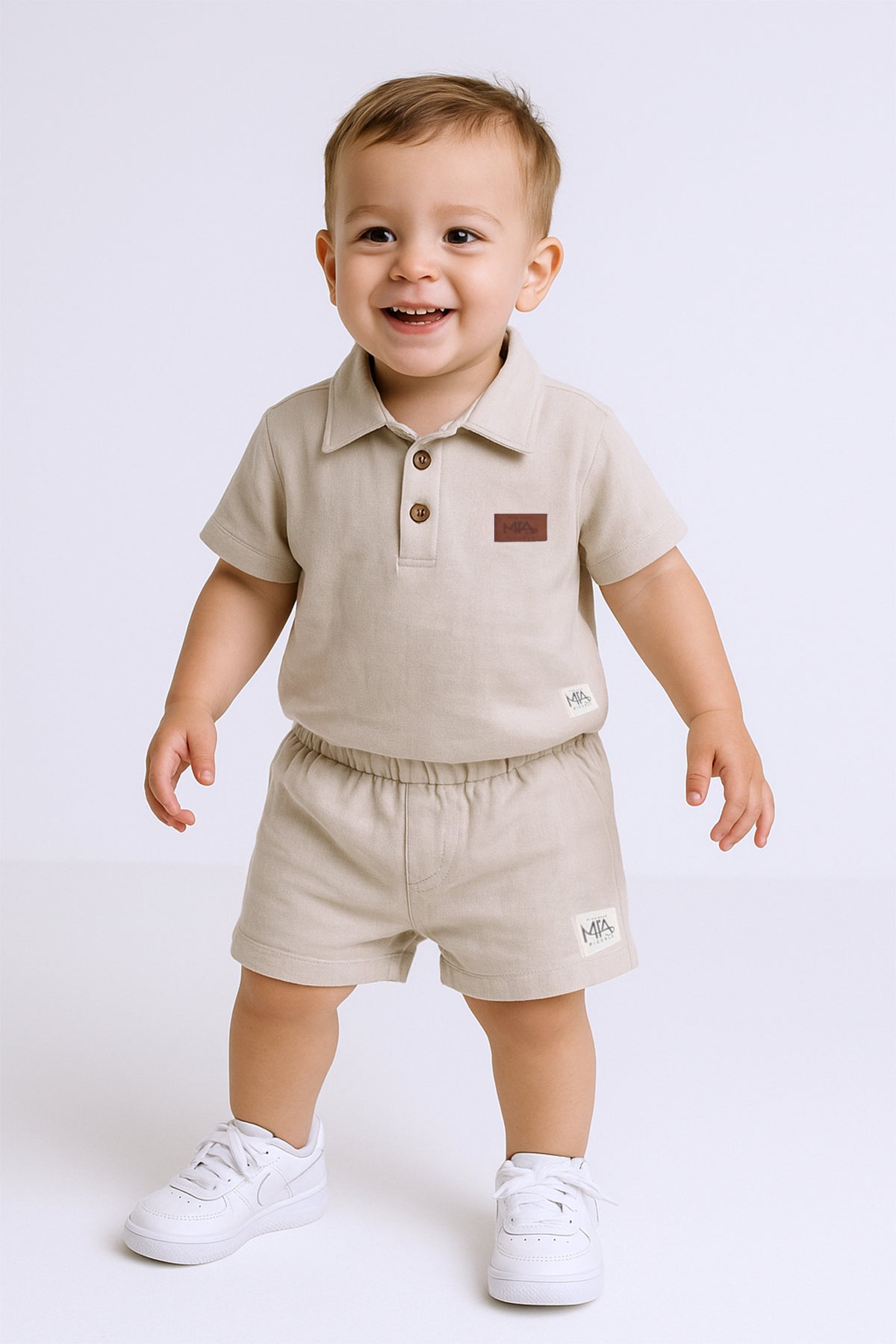 ERKEK BEBEK ŞORTLU TAKIM POLO YAKA DÜĞMELİ DÜZ RENK E8