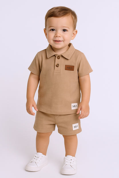 ERKEK BEBEK ŞORTLU TAKIM POLO YAKA DÜĞMELİ DÜZ RENK E8