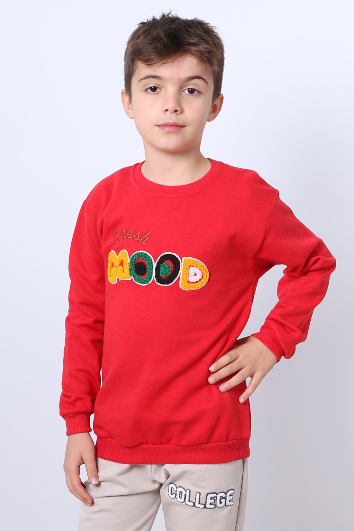 ERKEK ÇOCUK ŞARDONLU SWEAT MOOD NAKIŞ DETAYLI RİBANALI E35