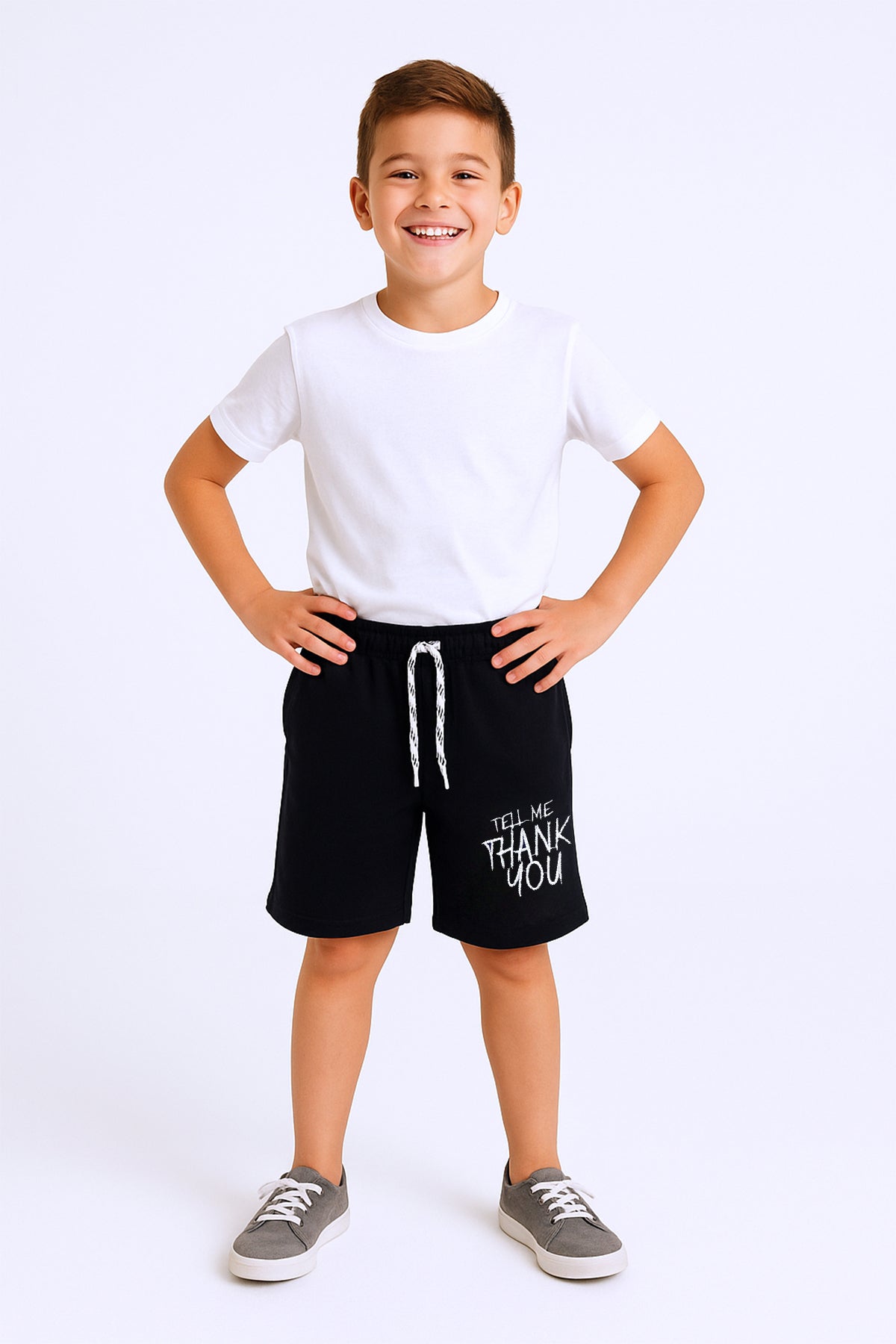 ERKEK ÇOCUK ŞORT CEPLİ DÜZ RENK YAZI BASKILI F29