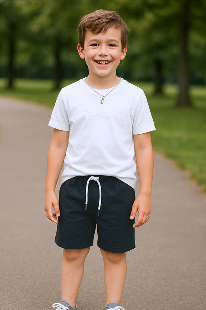 ERKEK ÇOCUK ŞORTLU TAKIM KOLYE HEDİYELİ OVERSİZE KALIP KABARTMA BASKILI E32