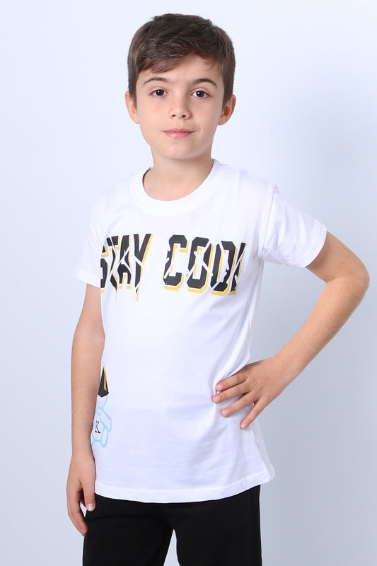 ERKEK ÇOCUK TİŞÖRT STAY COOL BASKILI BİSİKLET YAKA F18