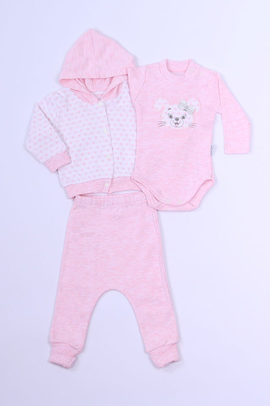 KIZ BEBEK  3`LÜ ZIBINLI TAKIM KAPŞONLU BASKILI B85