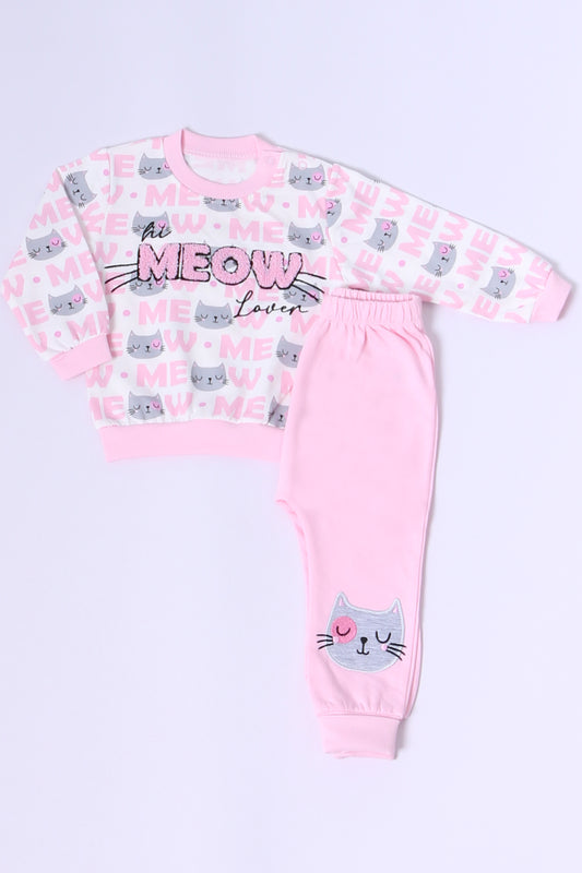 KIZ BEBEK EŞOFMAN TAKIMI KEDİCİK BASKILI ÇITÇITLI B72