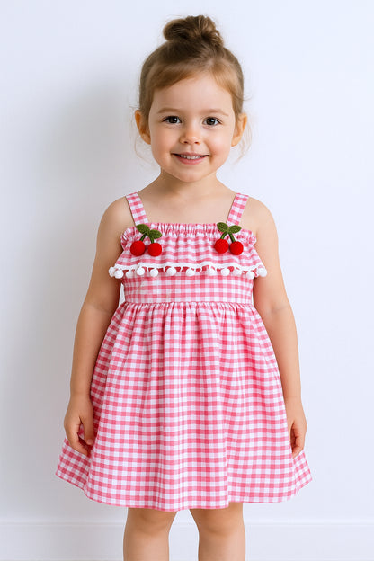 KIZ ÇOCUK ASKILI ELBİSE DANTELLİ EKOSE DESENLİ B14