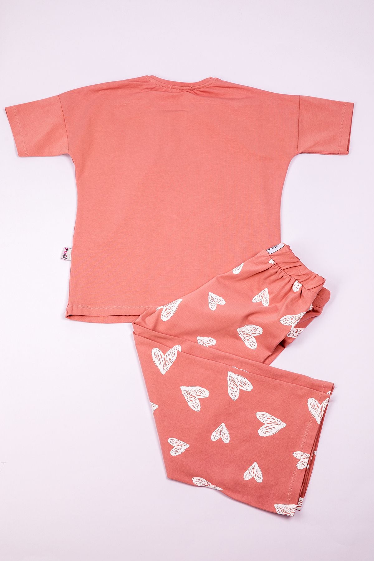 Kız Çocuk Eşofman Takımı Kalp Baskılı İspanyol Paça B31