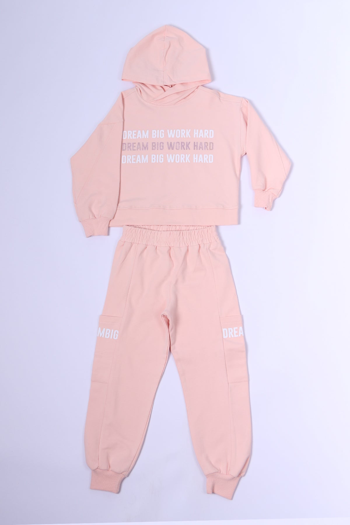 KIZ ÇOCUK KAPŞONLU EŞOFMAN TAKIMI BASKILI RİBANALI C38