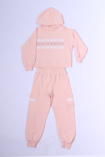 KIZ ÇOCUK KAPŞONLU EŞOFMAN TAKIMI BASKILI RİBANALI C38