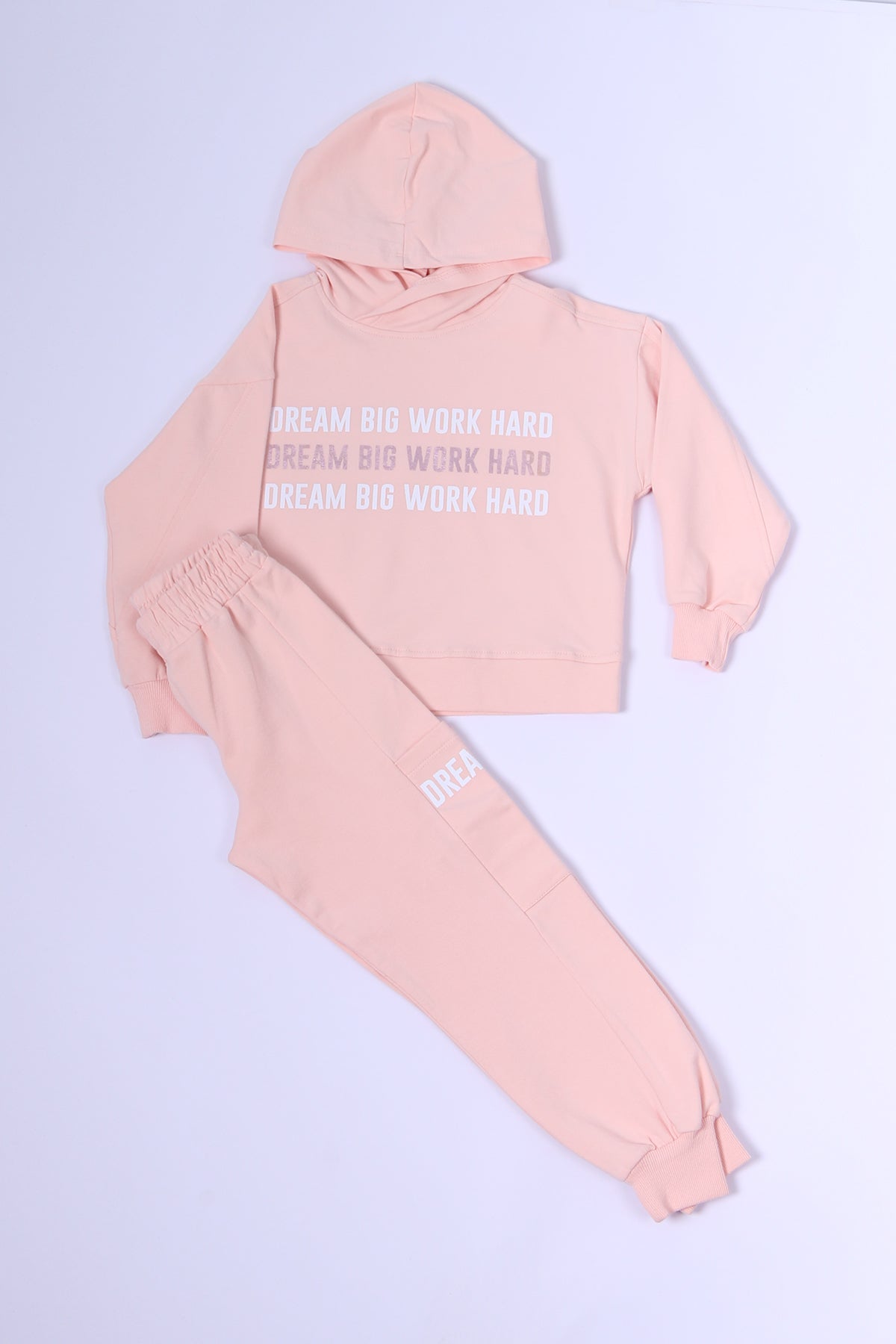 KIZ ÇOCUK KAPŞONLU EŞOFMAN TAKIMI BASKILI RİBANALI C38