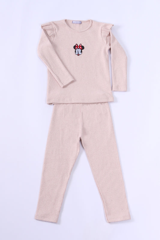 KIZ ÇOCUK TRİKO TAKIM KARAKTER NAKIŞLI KOLLARI FIRFIRLI E25