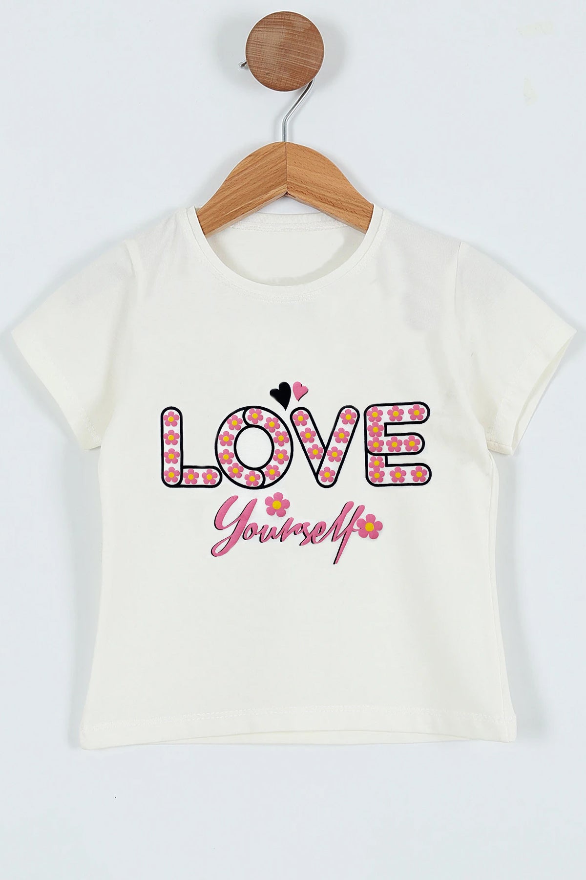 KIZ ÇOCUK TSHİRT LOVE BASKILI BİSİKLET YAKA E26