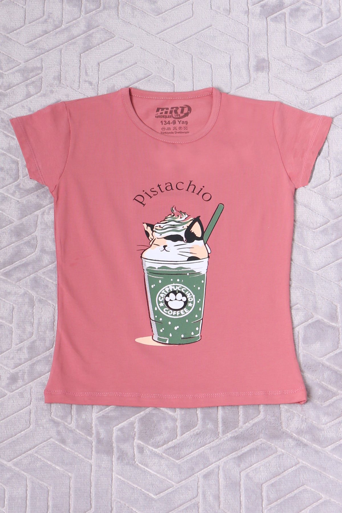 KIZ ÇOCUK TSHİRT PİSTACHİO BASKILI BİSİKLET YAKA E2