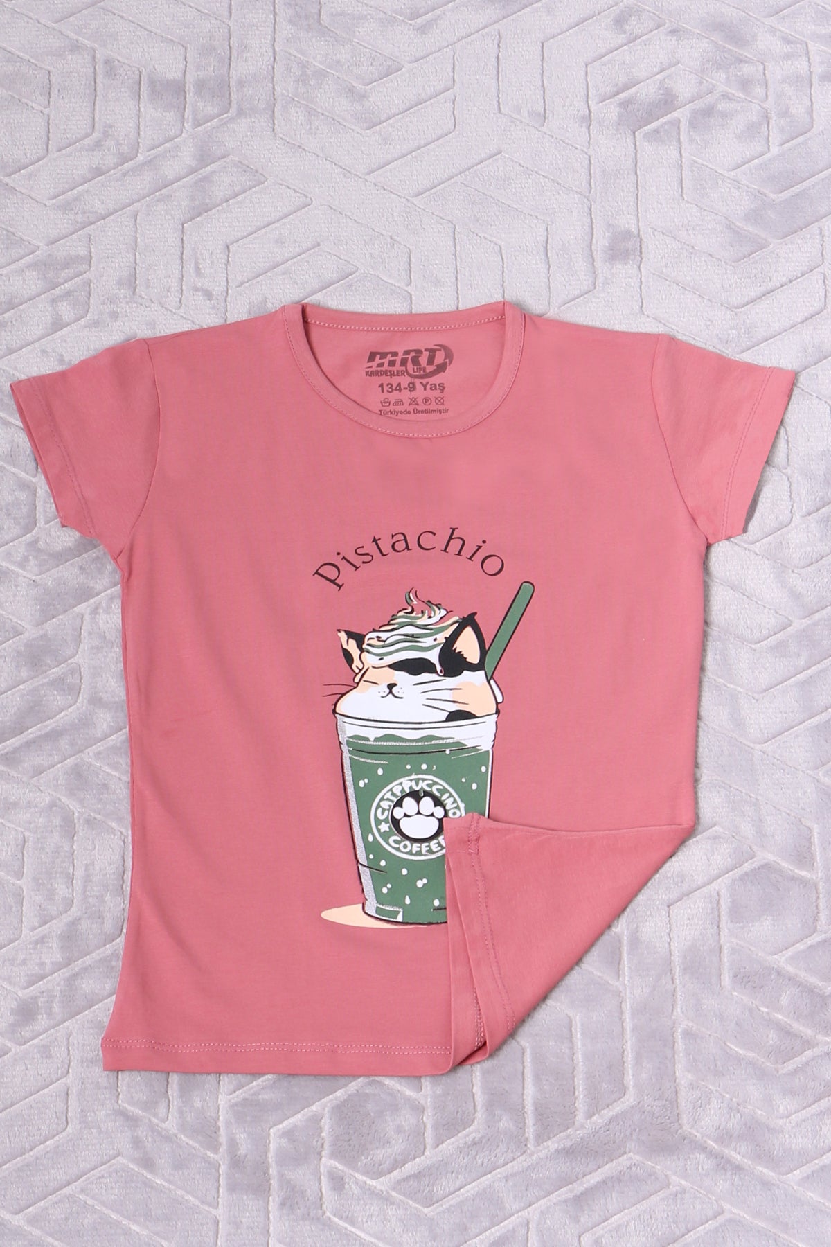 KIZ ÇOCUK TSHİRT PİSTACHİO BASKILI BİSİKLET YAKA E2