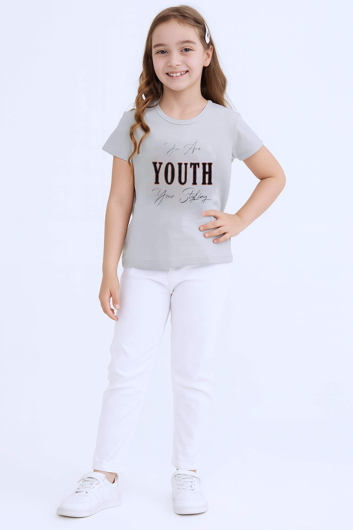 KIZ ÇOCUK TSHİRT YOUTH BASKILI BİSİKLET YAKA C39